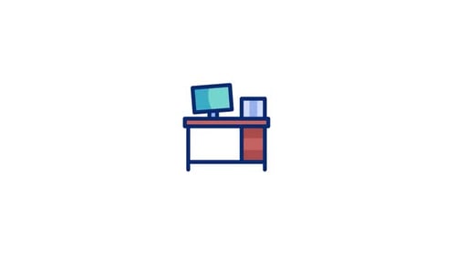 Animated Flat Design Computer Desk Setup Icon