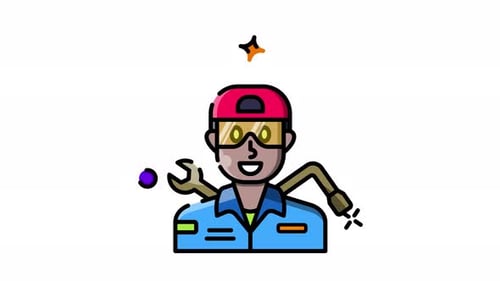 Animated Worker Icon with Tools for Professional Services