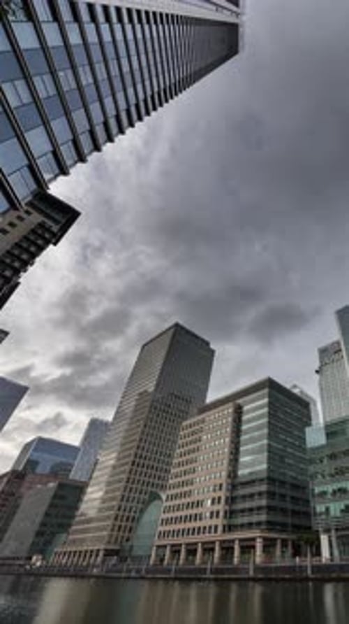 Skyline of Canary Wharf London Docklands Vertical