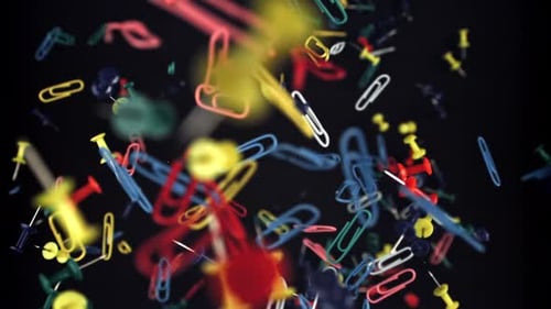 Colorful Office Supplies Floating on a Dark Background