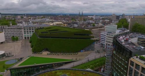 Dusseldorf Germany 28 November 2023 Establishing Aerial Shot Revealing the Largest Green Facade in