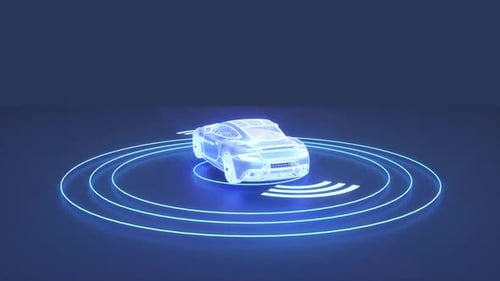 Futuristic Autonomous Car Scan with Digital Radar Technology