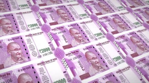 Indian Rupee 2000 Banknotes Printing Seamless Loop