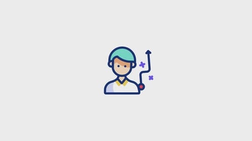 Animated Flat Design Person Icon with Upward Growth Chart