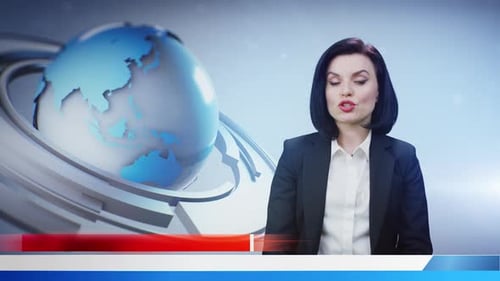 Female TV News Anchor in Television Studio