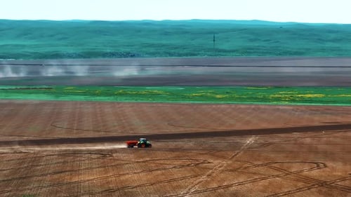 Aerial View Of Tractor In Field — Modern Agriculture