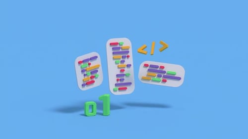 Janelas de codificação. Animação de renderização 3D em estilo minimalista de desenho animado