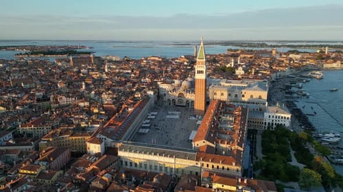 Venice City Aerial View of St Mark's Square Basilica and Doge's Palace Italy