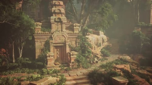 Ancient Mayan Temple Amongst Trees