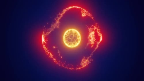 Yellow energy magic circle, sphere, ball made of futuristic waves and lines of particles of atomic