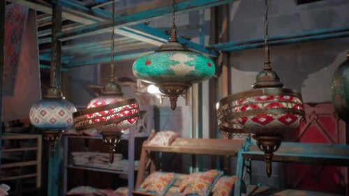 Group of Lamps Hanging From Ceiling