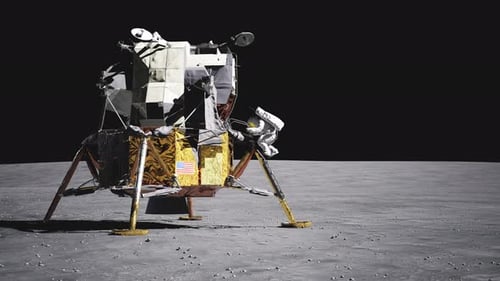 Astronaut Descends From Lunar Lander On Moon Surface