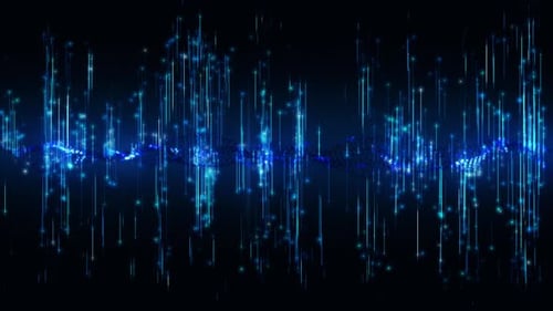 4K Futuristic glowing digital data lines streaming from connected network technology