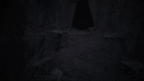 Un espace faiblement éclairé résonnant de sons et d'ombres mystérieux inconnus