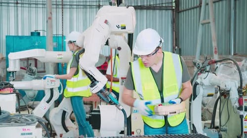 Engineers Supervising Automated Robotic Welding Production