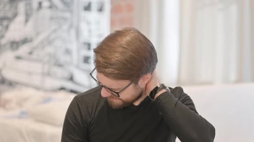 Man Experiences Neck Pain Rubbing Sore Spot