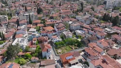 High Angle View of Traditional Houses in Old Town Tilt Up Reveal Panoramic View of Large City