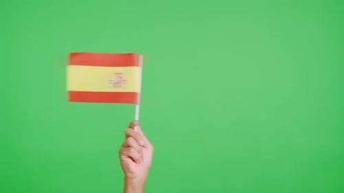 Hand waving flag on green background