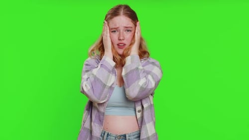 Annoyed Irritated Young Woman Covering Ears Gesturing No Avoiding Advice Ignoring Noise Loud Voices