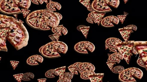 Delicious Pizza Slices and Whole Pies Falling Animation