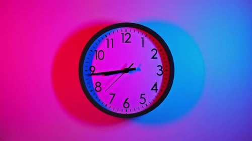Clock Face with Blue and Red Colors Clock Face on Colorful Background