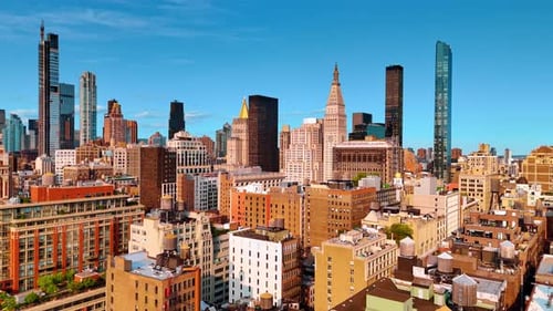 Several modern famous skyscrapers towering over the cityscape of New York.