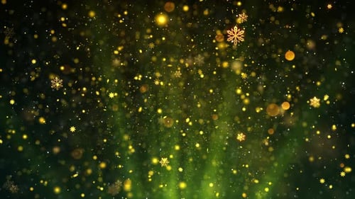 Golden Christmas Celebration with Sparkling Snowflakes and Bokeh Particles