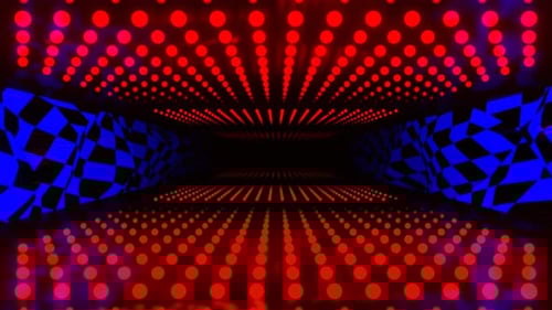 Deep Blue And Red Infinite Neon Dots And Checkers Background Vj Loop In 4K
