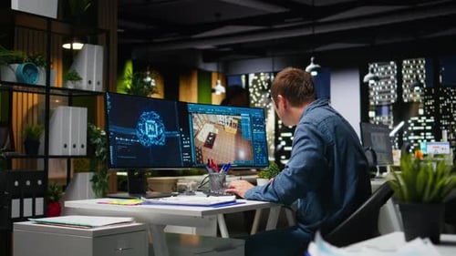 Architekturingenieur verwendet neuronale KI-Netzwerke im Heimmodellierungsprogramm