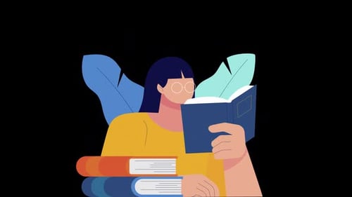 Animated Flat Design Illustration of Person Reading a Book