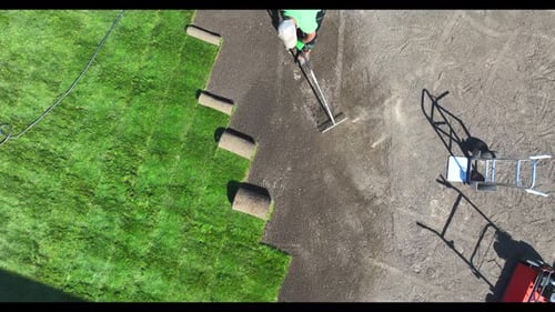 Installing Sod on Residential Lawn, Aerial View