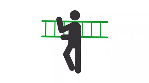 Silueta animada de stickman con escalera de transporte