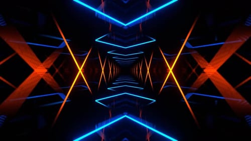 Blue And Orange Abstract Geometric Neon Corridor Background Vj Loop I 4K