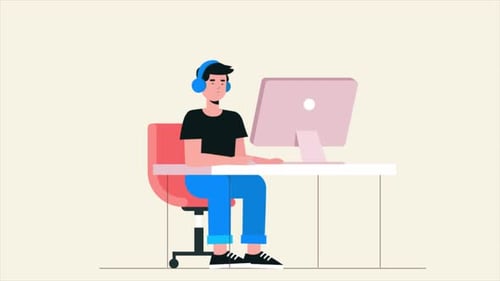 Man Working In Office With Computer 4K