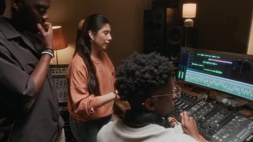 Girl Talking to Sound Engineer in Recording Studio
