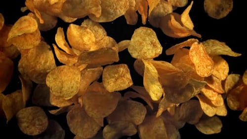 Potato Chips Fly Up and Fall Down Filmed on a Highspeed Camera at 1000 Fps