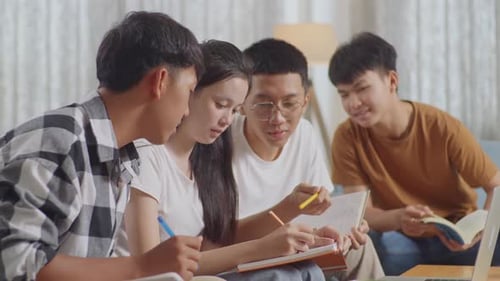 Students Study Together in a Bright Home Setting