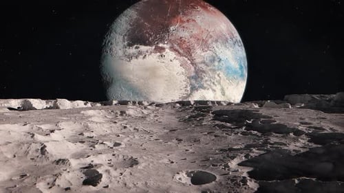 Pluto von der Oberfläche des Mondes Charon aus gesehen