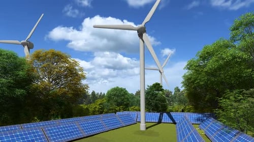 Turbines Rotating In The Forest Green Energy Concept