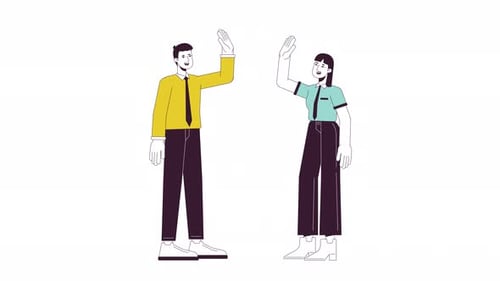 Animated People Waving Hello Flat Design Illustration