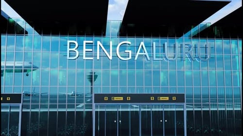 Airlane Landing at Bengaluru Arrival in the City with Reflection of Airport and Aircraft