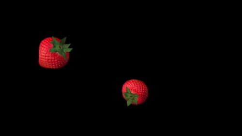 3d rendering animation of strawberries falling from above