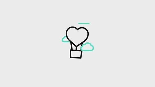 Line Art Heart Hot Air Balloon Minimalist Floating Animation