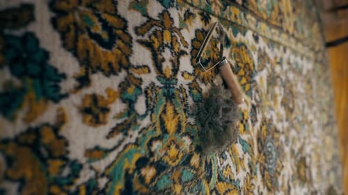 Vertical Video Close Up Professional Cleaning of the Apartment There is a Wool Scraper and a Wool