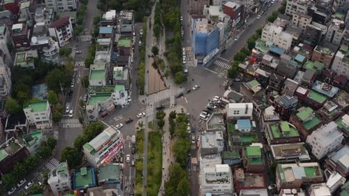Aerial view of Hongdae area (Hongik University Station) in Seoul, South Korea