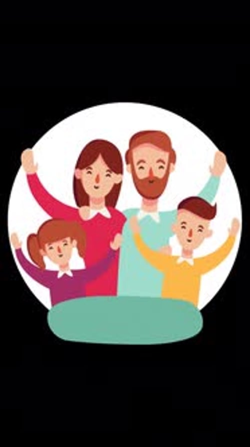 2D Happy Family Vertical Animation Alpha Channel