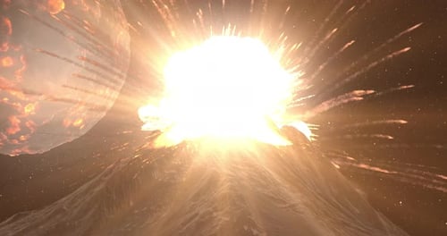 Massive volcanic eruption with alien planet behind