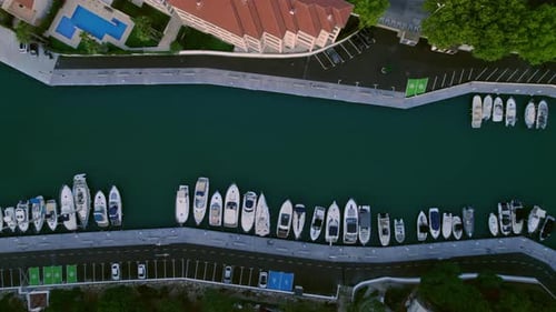 Drone Aerial View on Marina with Boats and Houses
