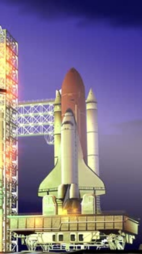 Realistic 3D Animation of Space Shuttle Ready to Launch