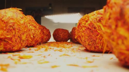 Motion Along Oriental Sweets with Orange Sprinkles Closeup